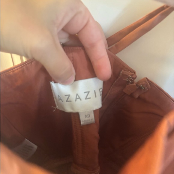 Azazie Maron Stretch Satin Dress in Cedar Rose - Picture 3 of 8